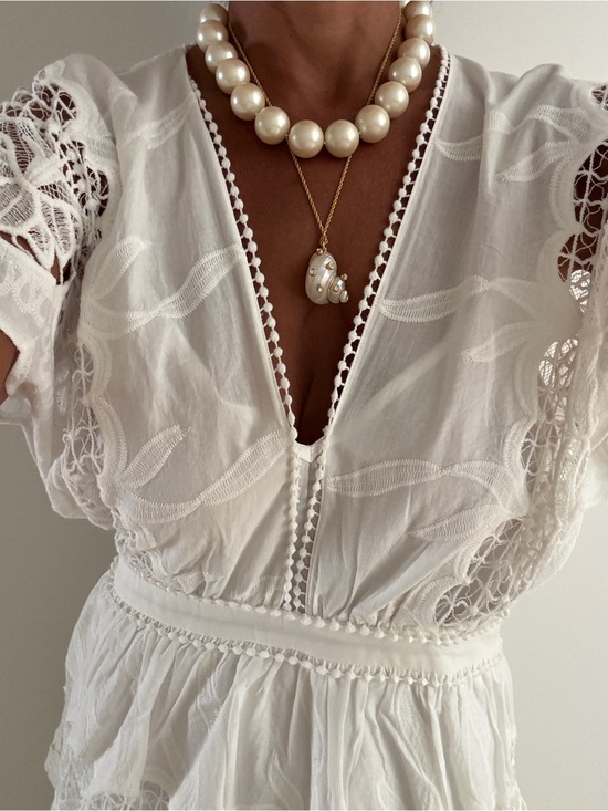 FARM Rio Dresses & Skirts - FARM Rio Cream Tiered Lace Midi Dress